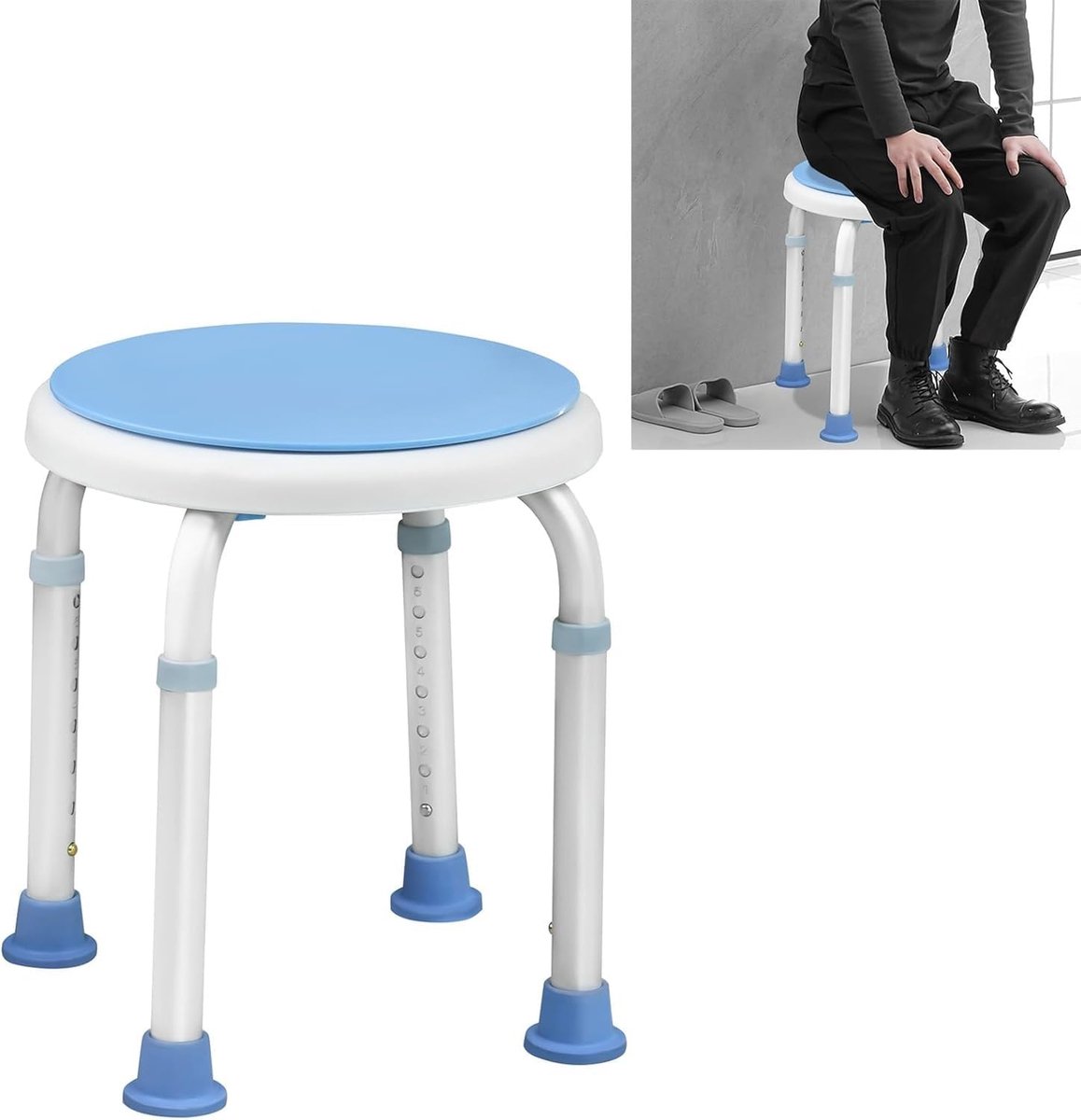 Badkruk - Douchezitting - Veilig Douchen - Draaibare Zitting - 36-54 cm Hoogte - Wit