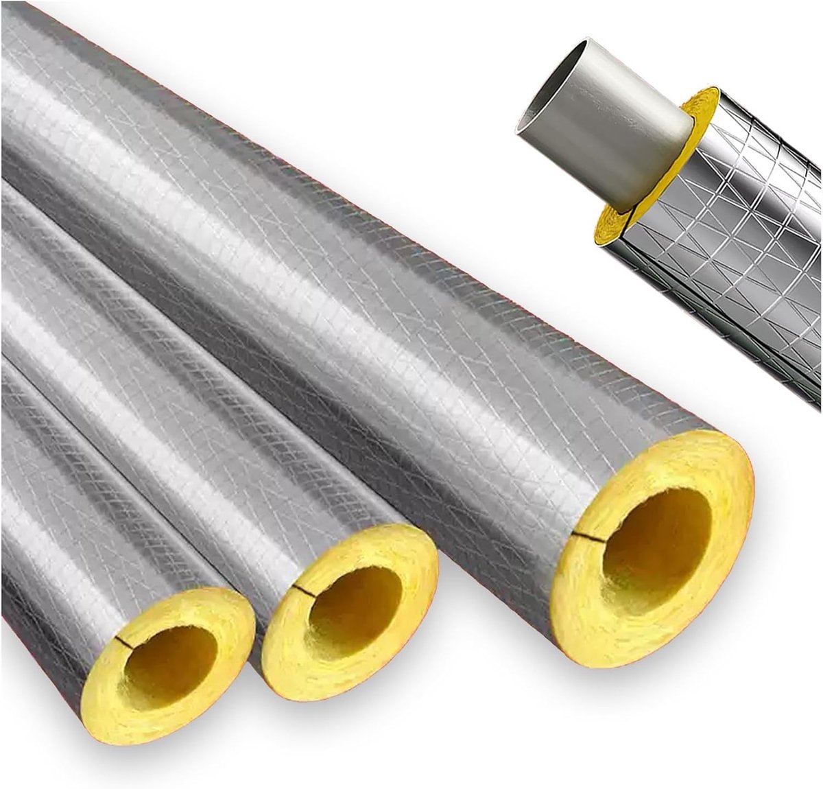 Isolatie Buizen - Glaswol Isolatie - Energie Besparen - Hoge Temperatuur Bestendig - ID89mm T50mm L1m - Grijs