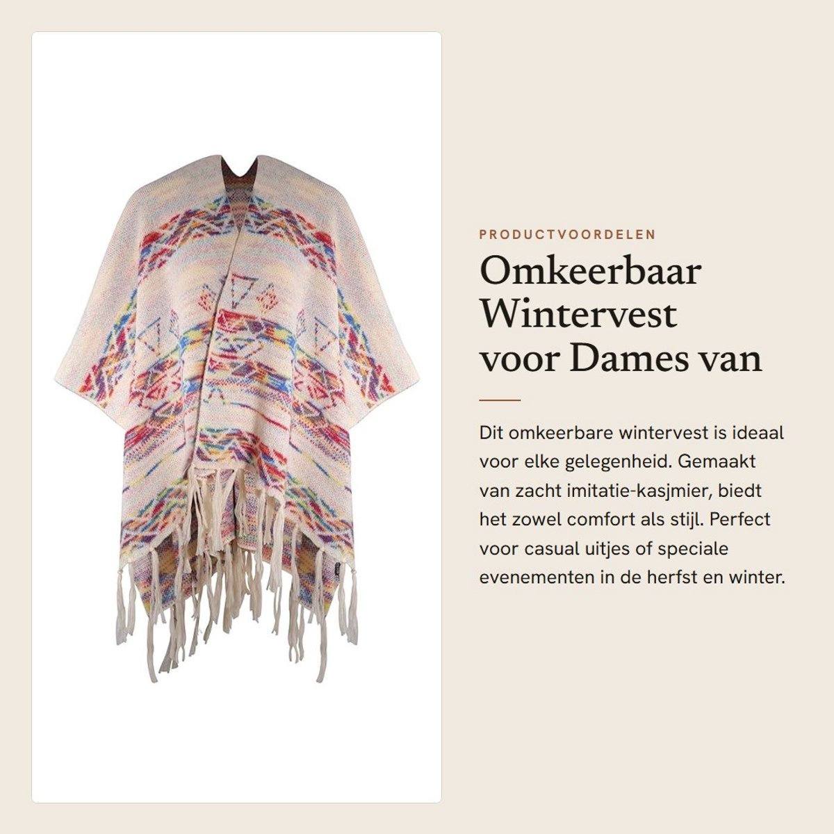 Dailygoods- Wintervest Omkeerbaar - Poncho Dames - Imitatie-Kasjmier - Casual/Feest - 110x150 cm - Lichtgewicht 0,7 pond