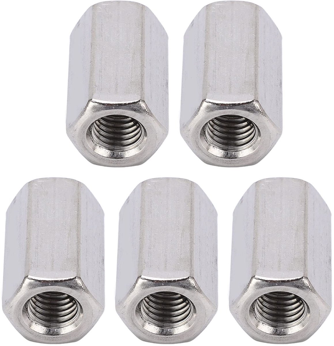 Dailygoods- Koppelingsmoer M10 x 1,5 - Zeskantige Moer - 304 Roestvrij Staal - 30mm Lengte - 5 Stuks - Duurzaam en Stevig