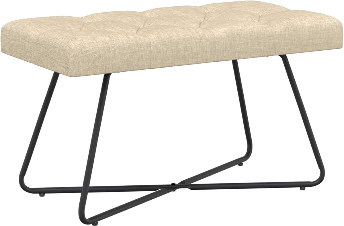 Stoffen Bank - Zitmeubel Gestoffeerd - Ontspannen Zitten - Knoop Decoratie - 80 cm - Crèmekleurig
