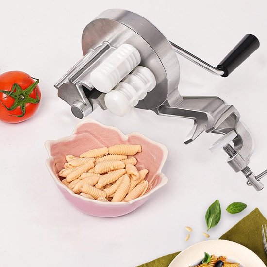 Pastamaker Handmatig - Macaroni Maker - Ambachtelijk Pasta Maken - Aluminium Legering - 27 x 11 cm - Zilverkleurig van Pastamaker — afbeelding 2