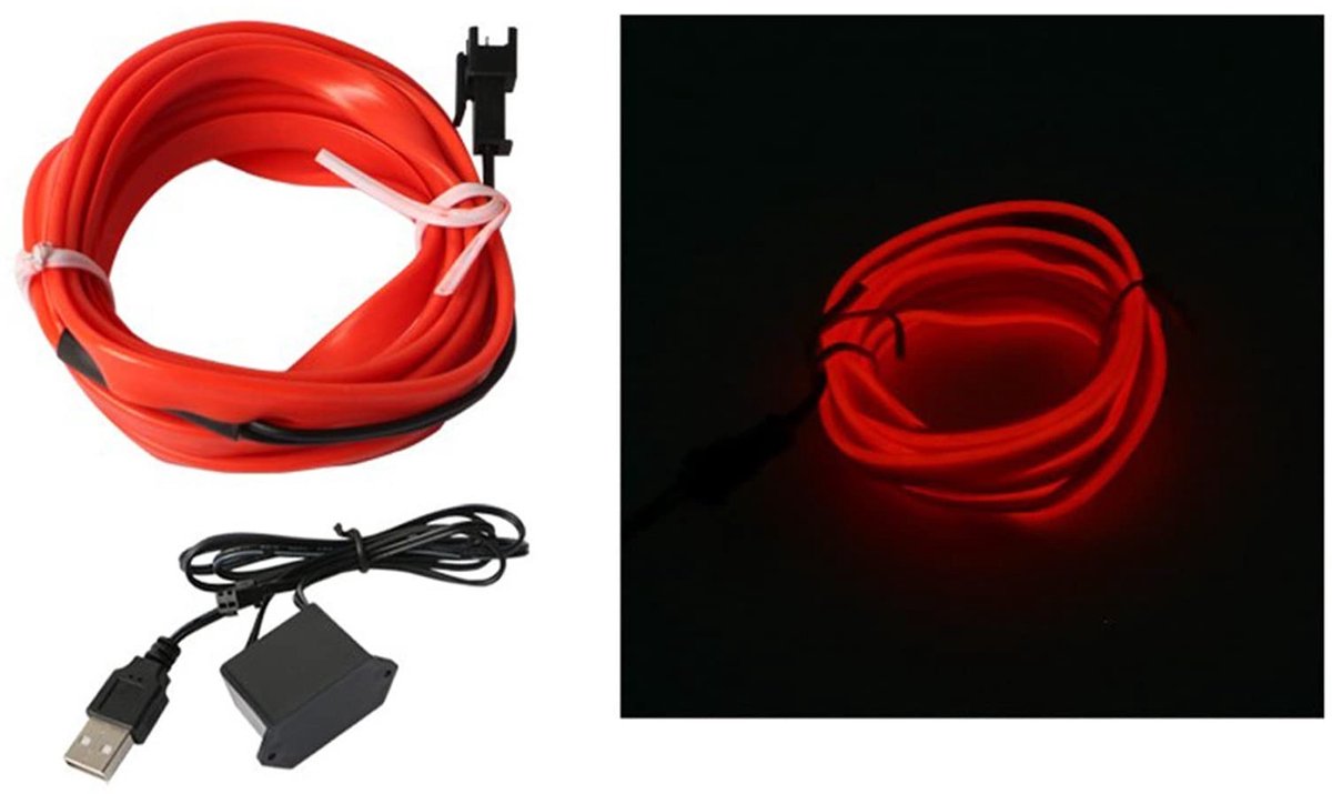 Dailygoods - LED Neonlicht Strip voor Auto Interieur Decoratie USB 5V (Rood)