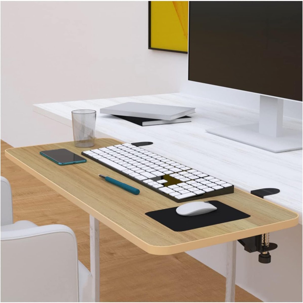 Bureau Verlengbord - Armsteun Plank - Comfortabel Werken - Opvouwbaar Ontwerp - 60x24cm - Houtkleur
