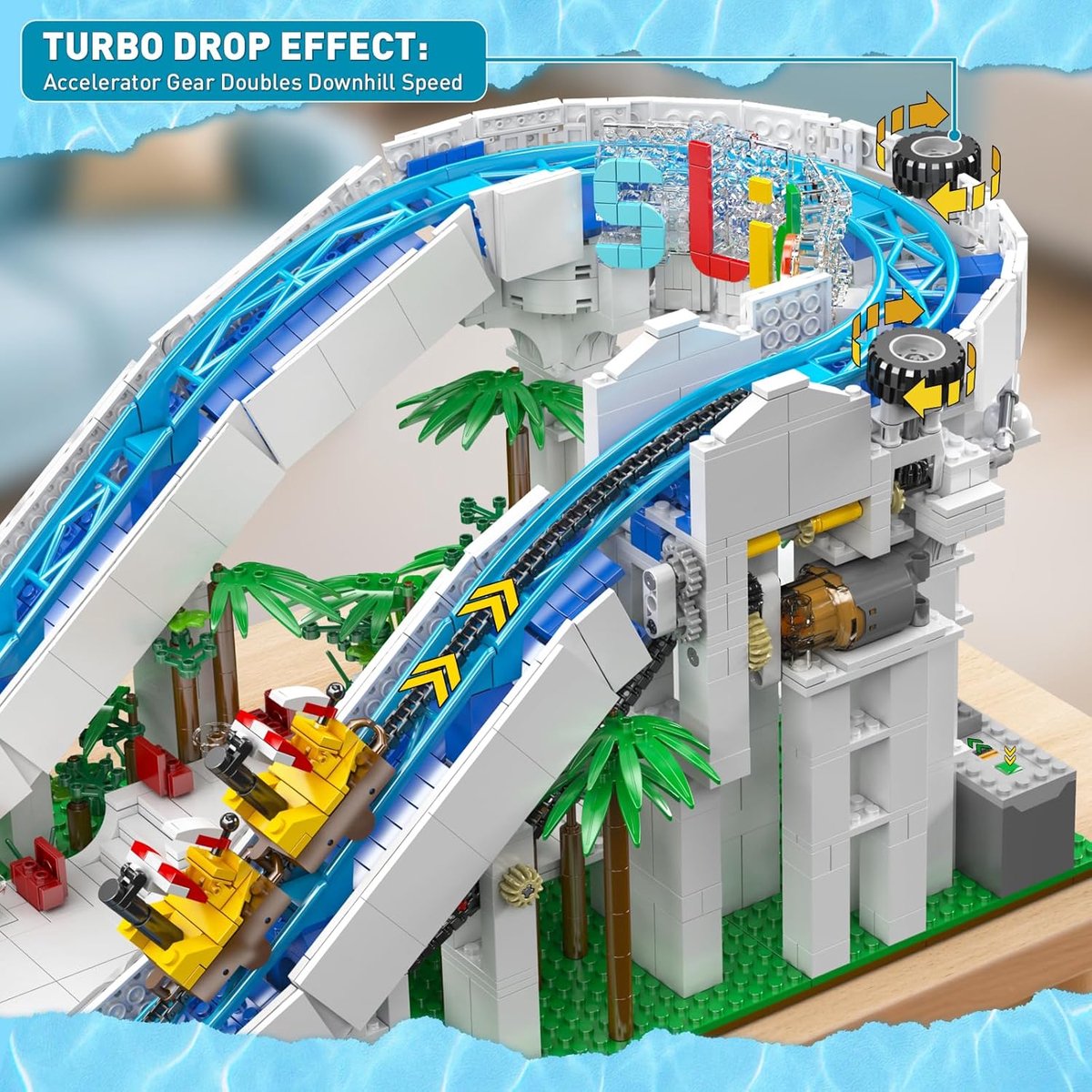 Mould King 11021 Waterglijbaan attractie bouwset | Kermis architecture ideas modelbouw | Technisch creator classic speelgoed bouwpakketten voor volwassenen & kinderen | Expert icons muziekdoos | Motor niet geschikt voor Lego technic | 2088 bouwstenen — afbeelding 5