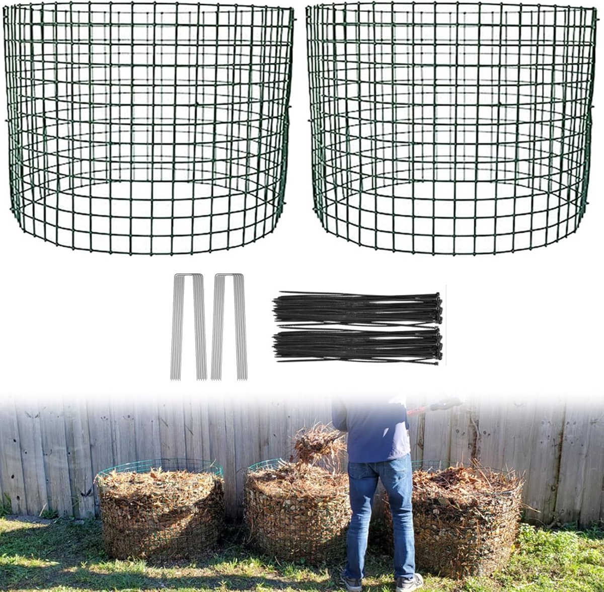 Compostbak Set - Composteerbakken Buiten - Tuinafval Verwerken - Ventilatie Ontwerp - 2 Stuks 60cm - Groen
