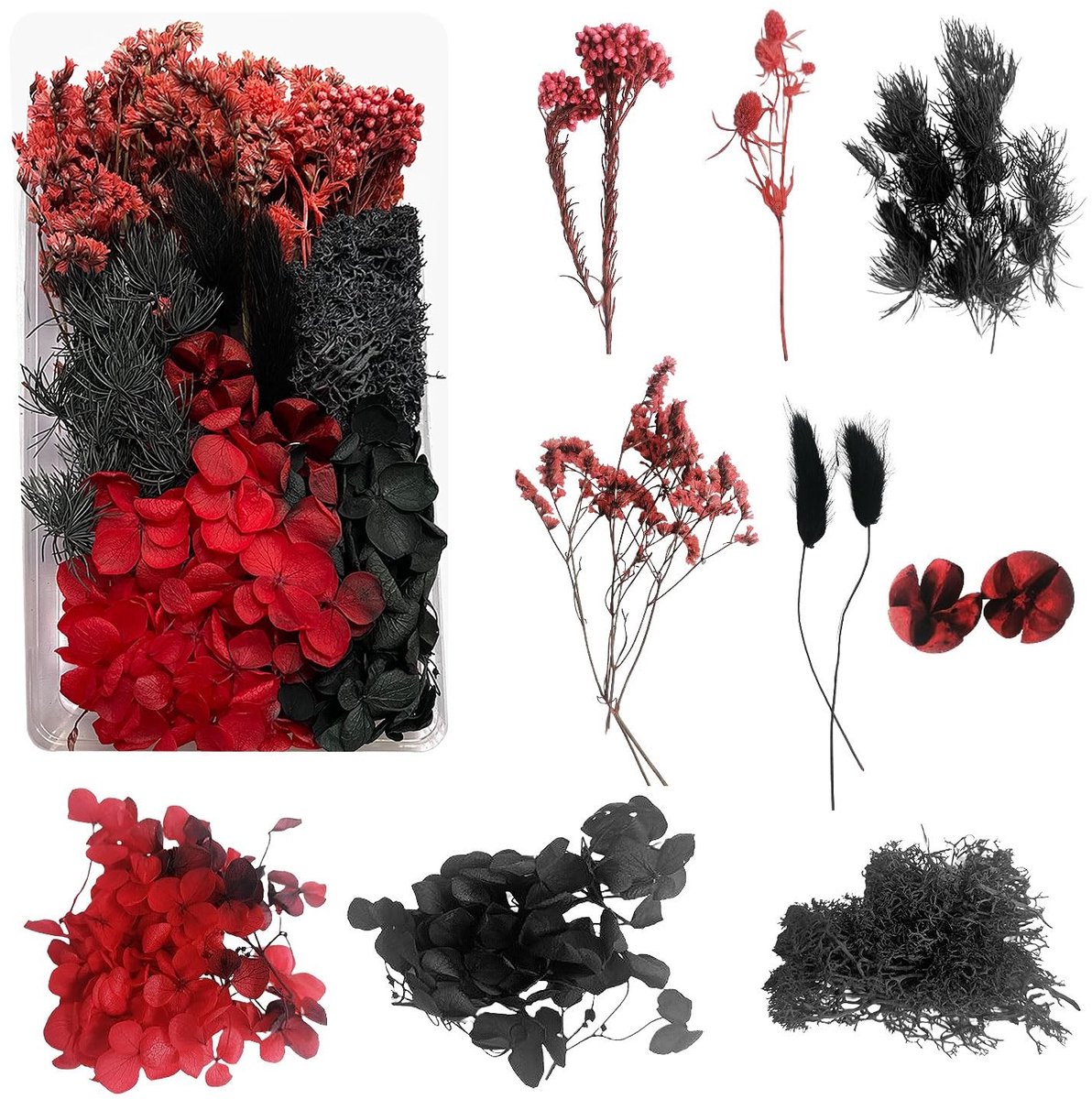 Dailygoods - Gedroogde bloemen voor hars, decoratieve gedroogde bloemen voor kaarsen en epoxyhars, handwerk en scrapbooking (zwart en