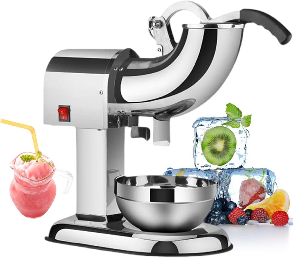 Elektrische IJsmachine - Schaafijsmachine Sneeuw Kegel - IJskoude Dranken Maken - Dubbele Messen Technologie - 100 kg per uur - Zilver