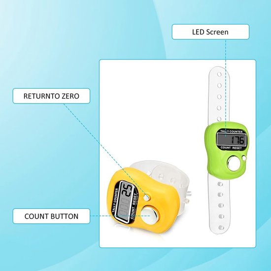 Dailygoods - Elektronische Vingertellers - Handteller - Mini LED Digitale Vingerteller - 3 Stuks - Voor Inventarisatie - Breien - Sport - Golf - School van Dailygoods — afbeelding 5