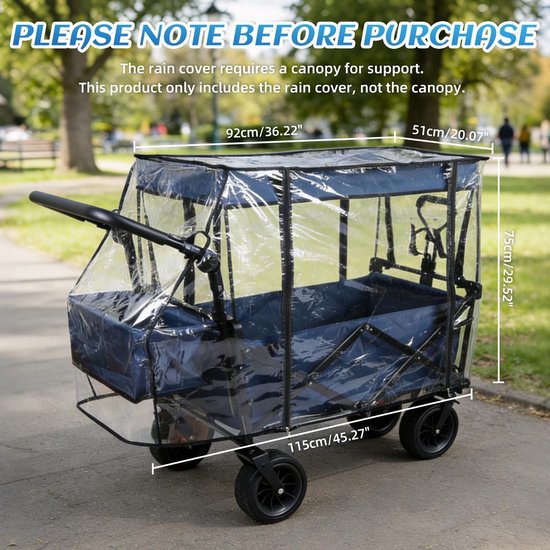 Dailygoods- Bolderkar opvouwbaar - Inklapbare bolderkar - Regenbescherming - 115 x 51 x 75 cm - Geschikt voor kinderen - Universeel gebruik - Handwagen van Dailygoods — afbeelding 4