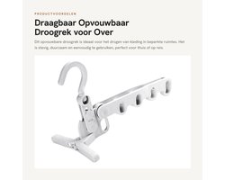 Dailygoods- Droogrek Stevig - Opvouwbaar - Draagbaar - 5 Ophanggaten - Voor Over de Deur - Duurzaam Kunststof - Kledingrek