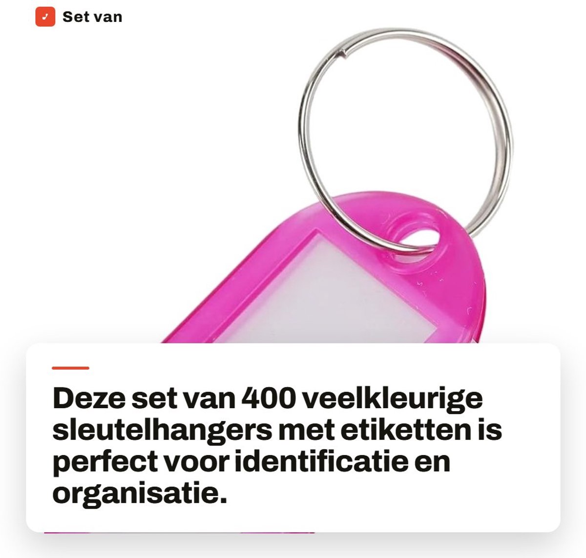 Dailygoods- Sleutelhangers 400 Stuks - Veelkleurige Sleutelhangers - Identificatielabels - Gesplitste Ringen - Duurzaam Kunststof - Afmeting 4,7 x 2 cm