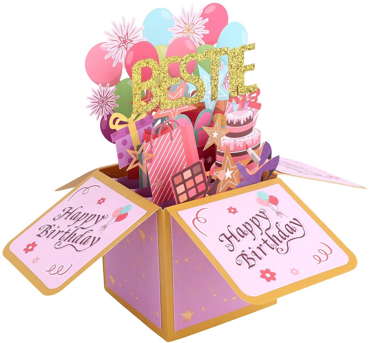 Dailygoods- Pop Upkaart Kleurrijke Ballonnen - Verjaardagskaart met Envelop - Creatieve 3D Kaart - Opvouwbare Geschenkdoos - Perfect Cadeau voor Bestie