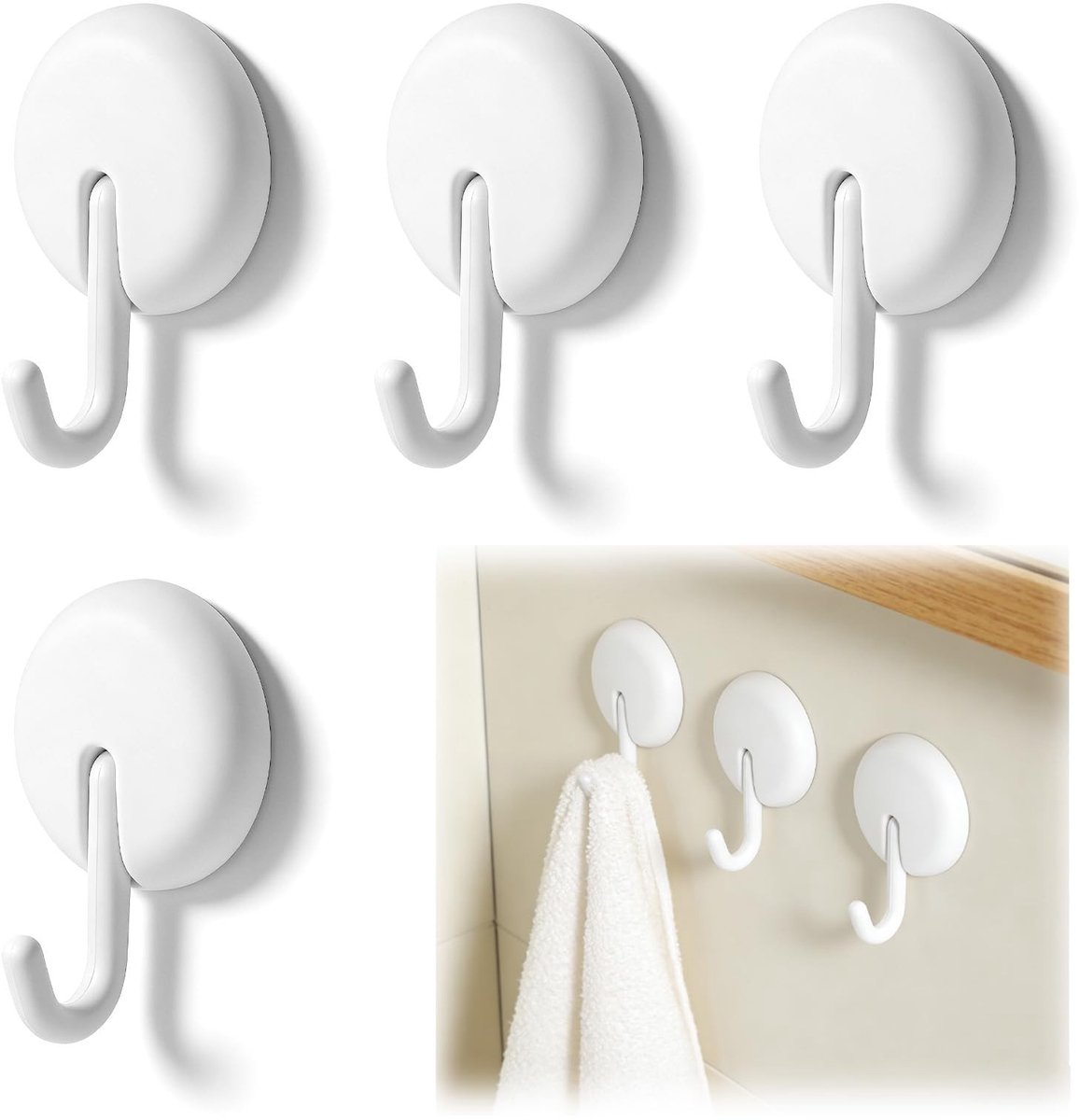 Dailygoods - 8 stuks zelfklevende haken zonder boren, kantelbare zelfklevende handdoekhouder, wandhaken, extra sterke haken, zelfklevende haken om te plakken, voor badkamer, keuken, muur en deur