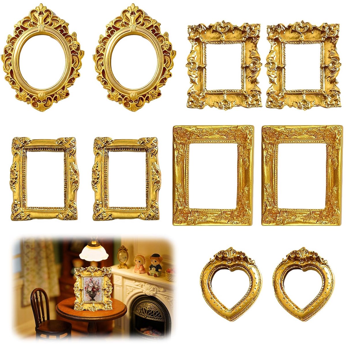 Dailygoods- Fotolijst Set van 10 - Vintage Fotolijsten - Barokstijl - Kunsthars - Wanddecoratie - Lichtgewicht Ontwerp - Foto Lijstje