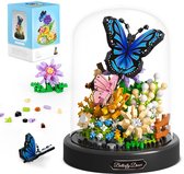 VONKELIOS®Mini Botanische Kunstbloemenboeket in Glazen Stolp | Bouwset met vlindermotief, volwassen bouwpakket, thuisdecoratie en cadeau voor Kerst, Oudjaar en Nieuwjaar