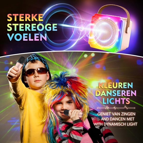 Karaoke Set voor Volwassenen en Kinderen – met 2 Microfoons – Bluetooth‑Speaker – Draagbaar Model – LED‑Verlichting — afbeelding 4