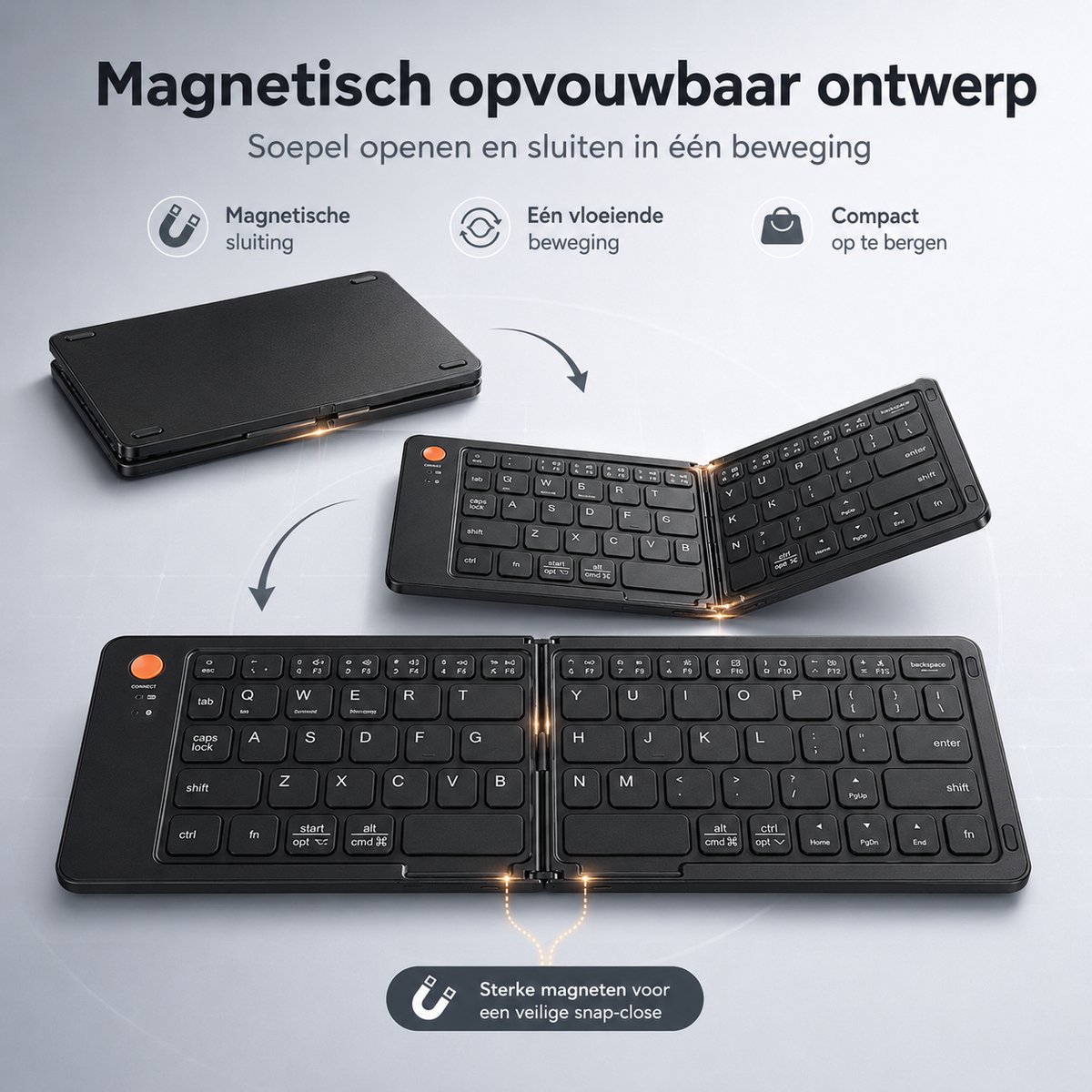 Opvouwbaar toetsenbord-Bluetooth Toetsenbord -Mini toetsenbord- Magnetisch Sluitend- Draadloos-Foldable keyboard thumbnail 3