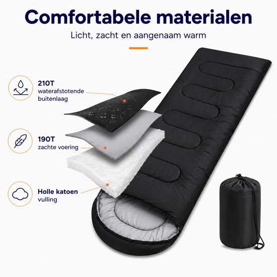 Gloovon® Slaapzak - Compacte Dekenslaapzak & Logeerslaapzak - Voor Kamperen, Reizen en Festivals - Ultralicht 0.7kg - Zwart van gloovon — afbeelding 4
