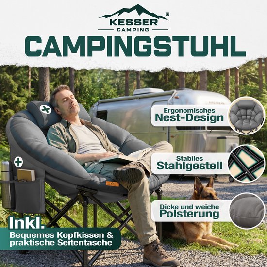KESSER® Campingstoel Opvouwbaar 150kg Draagvermogen Incl Zitkussen, Hoofdkussen, zij en transporttas van KESSER — afbeelding 5