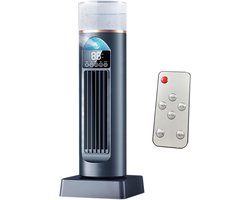 Aircoventilator – Torenventilator/koeler, stille, oscillerende ventilator zonder bladen met afstandsbediening en watertank, 6 snelheden en luchtbevochtiger; geschikt voor slaapkamers, kantoren en binnenshuis (37 x 13 x 13 cm)