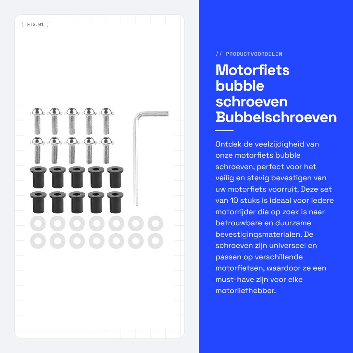 Dailygoods- Bubbelschroeven 10 Stuks - Motorfiets Boutmoeren - Universele Montage - Voorruit Sluitringen - Zilver - Schokbestendig - Motorfiets Bouten