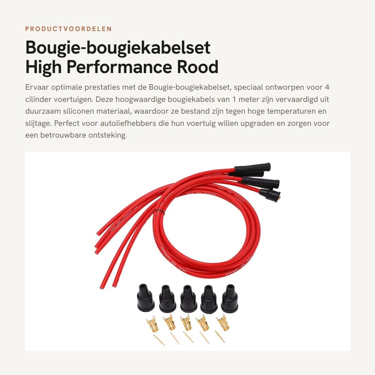 Dailygoods - Bougie-bougiekabelset - High Performance - Rood - 1m - 8mm - Geschikt voor 4 Cilinder Auto's - Auto Onderdelen