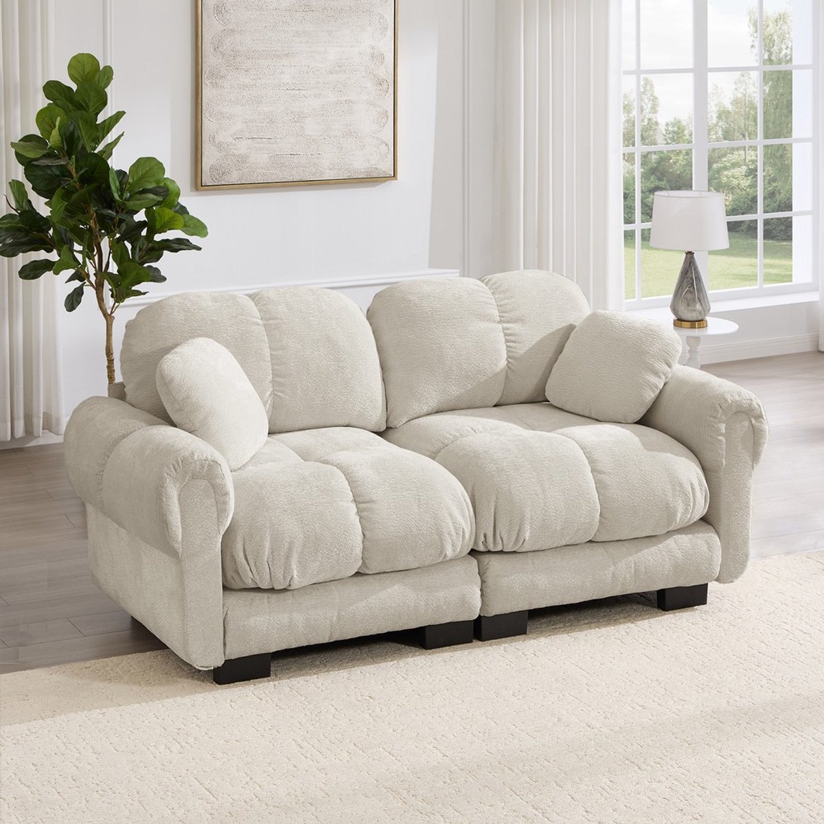 KOMHTOM 2-zits Bank - Chenille - Modulaire - Ergonomische Rugleuning - Dikke Zitkussens - Woonkamer - Lichtbeige