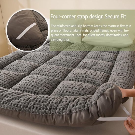 Japanse Futon Matras - Vloermatras Slaapmat - Comfortabel Slapen - 8cm Dik - 180x200 cm - Donkergrijs — afbeelding 3