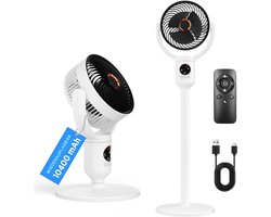 Lepwings Stille vloerventilator met afstandsbediening – 2-in-1 ventilator op accu (10.400 mAh, opladen via USB-C) – Voorzien van automatische 90°-oscillatie en 120°-kantelverstelling – Geschikt als tafel- en vloerventilator voor slaapkamer