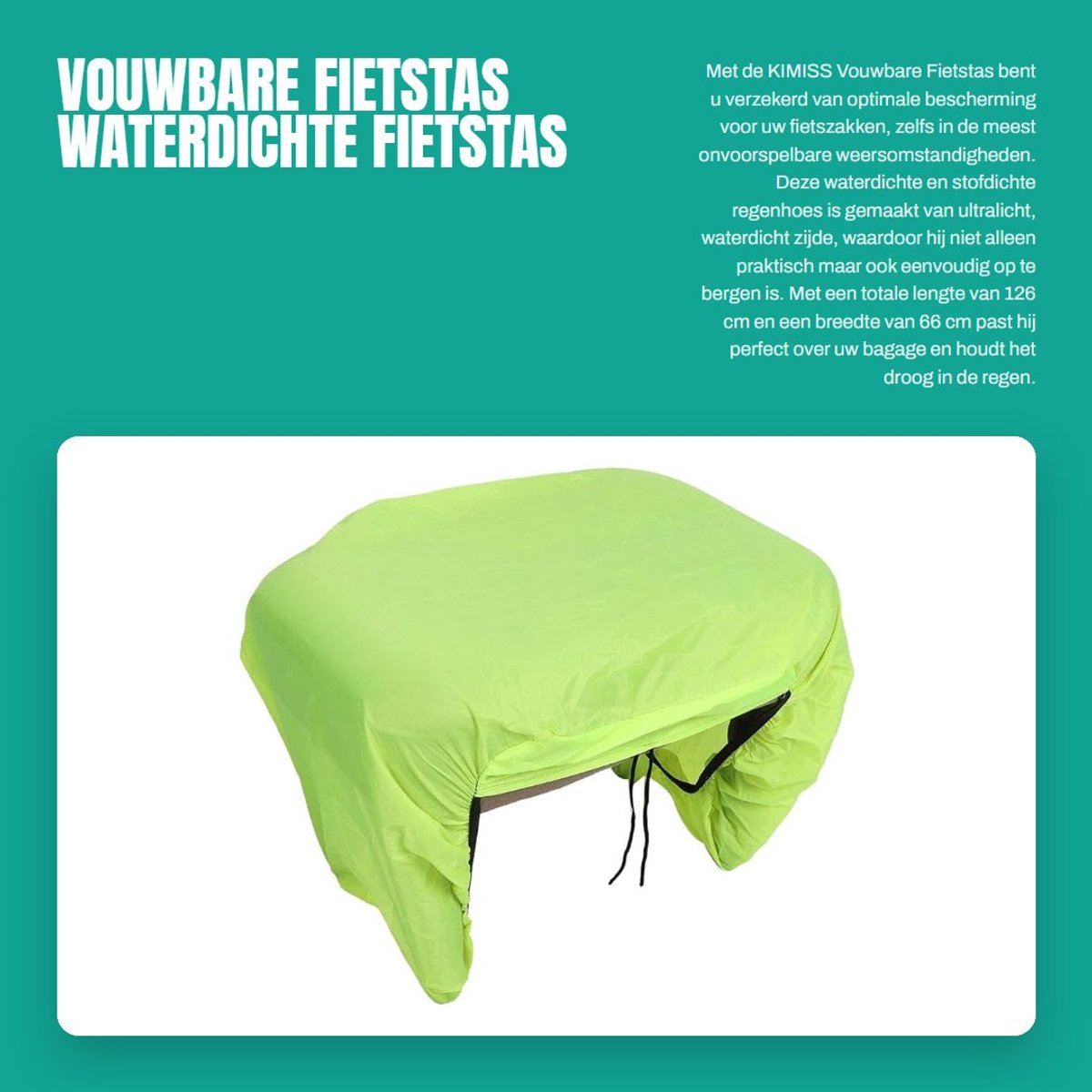 Dailygoods- Fietsdrager Waterdicht - Opvouwbaar - Lichtgewicht - Beschermhoes - Totale lengte 126 cm - Ideaal voor rugzakken - Fietszak