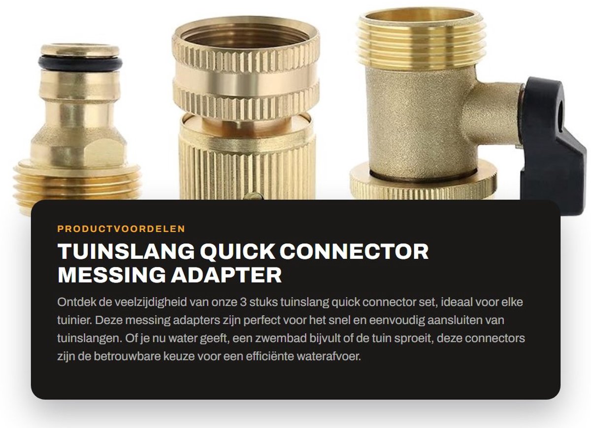 Dailygoods - Tuinslang Quick Connector - Messing Adapter - 3/4 Inch - Goud - Tuin Slang Fitting - Perfecte aansluiting voor jouw tuin - 3 stuks