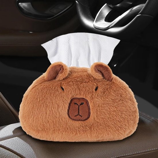 Zakdoekjeshoes Dierenvorm - Pluche Tissueshouder - Auto Interieur - Schattige Capybara Vorm - 22 x 12 x 15 cm - Standaard — afbeelding 2