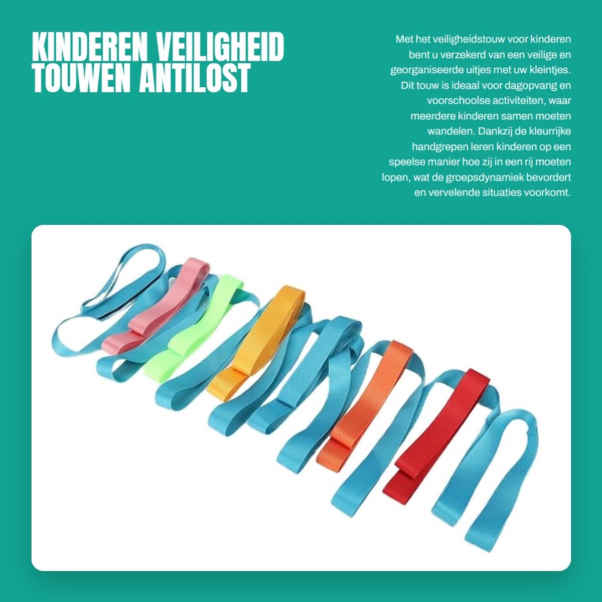 Dailygoods- Veiligheidstouw met Kleurrijke Handgrepen - Kinderen Touw - Antilost Lijn - Harnassen Riemen - Buitenactiviteiten - Veiligheid van Kinderen - Wandeltouw