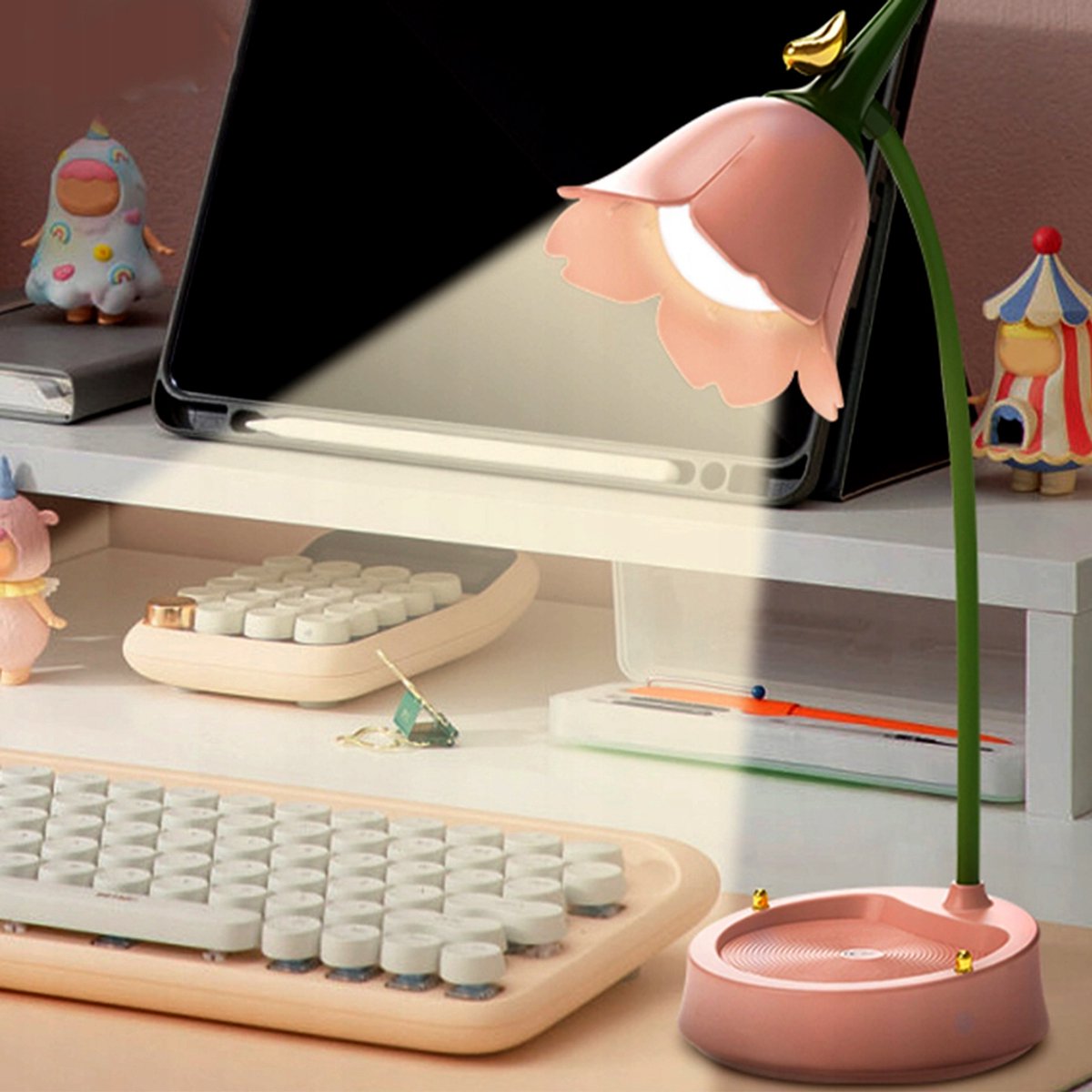 Roze bureaulamp voor meisjes - Dimbaar LED-bureaulampje thumbnail 4