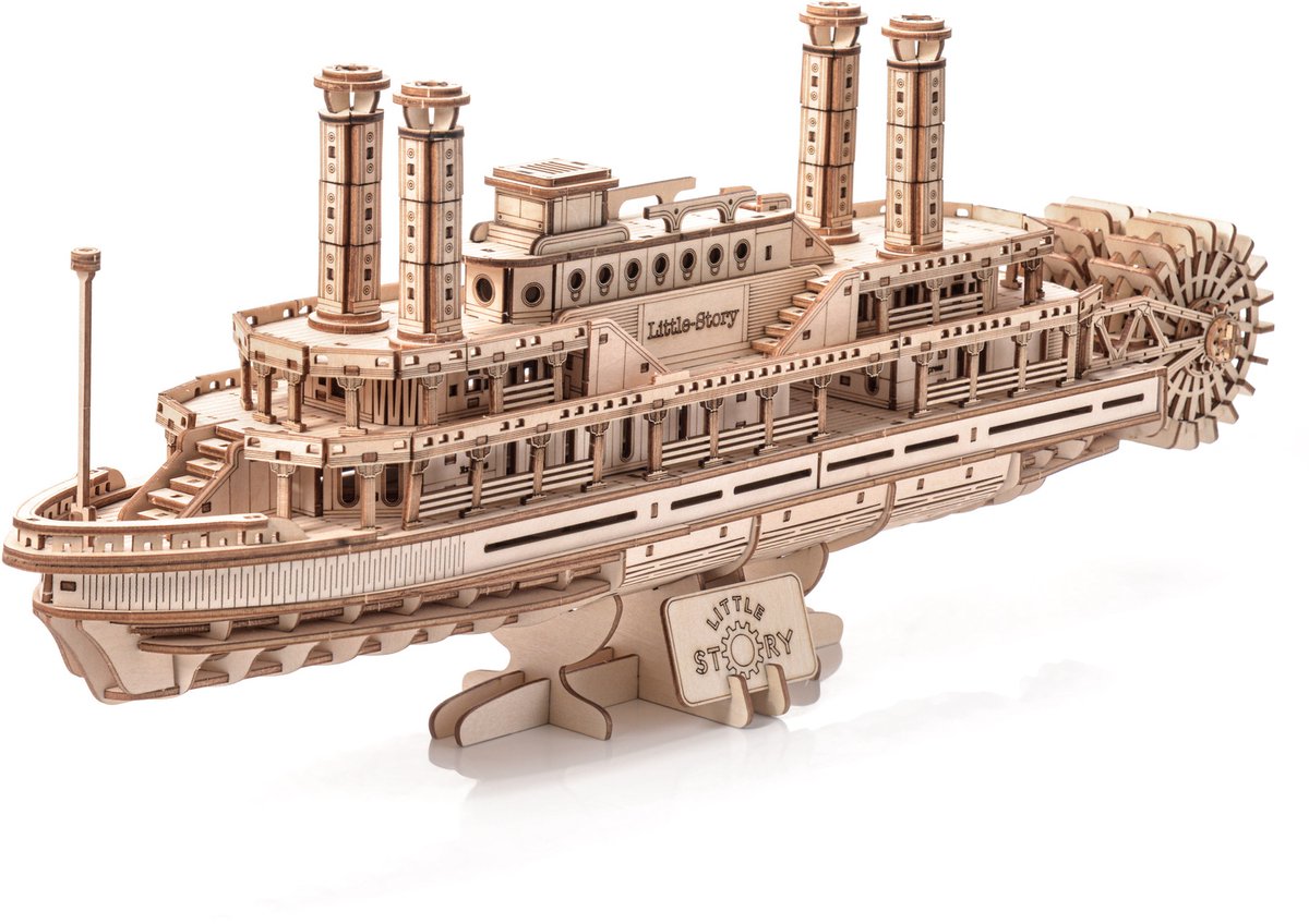 Bouwpakket DIY 3D Puzzle Stoomboot Riverboat Missisippi van hout- 44,7 cm- 384 onderdelen