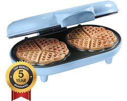 Gaufrier double Bestron pour gaufres coeur classiques, gaufrier avec revêtement antiadhésif et voyant lumineux, 1000 watts, couleur : bleu