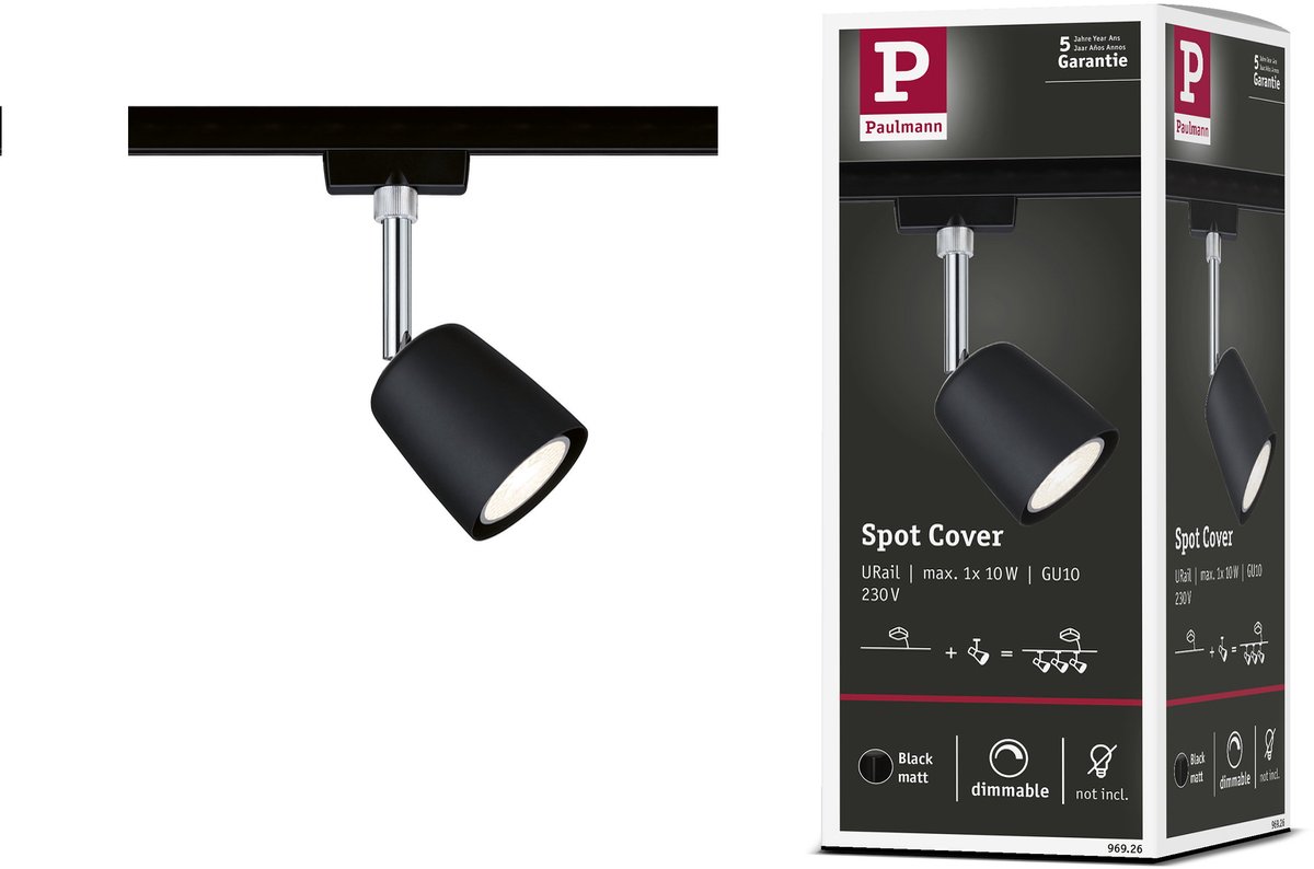 Paulmann URail spot Cover max. 1x10W GU10 zwart mat/chroom 230V metaal/kunststof