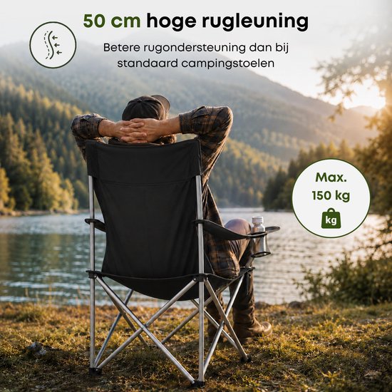 ACAZA Campingstoel - Strandstoel - PREMIUM - Draagvermogen 150 kg - Klapstoel - Kampeerstoel - Vouwstoel - Camping - Strandstoel Opvouwbaar - Visstoel - Klapstoelen - Festival Stoel - Zwart — afbeelding 5