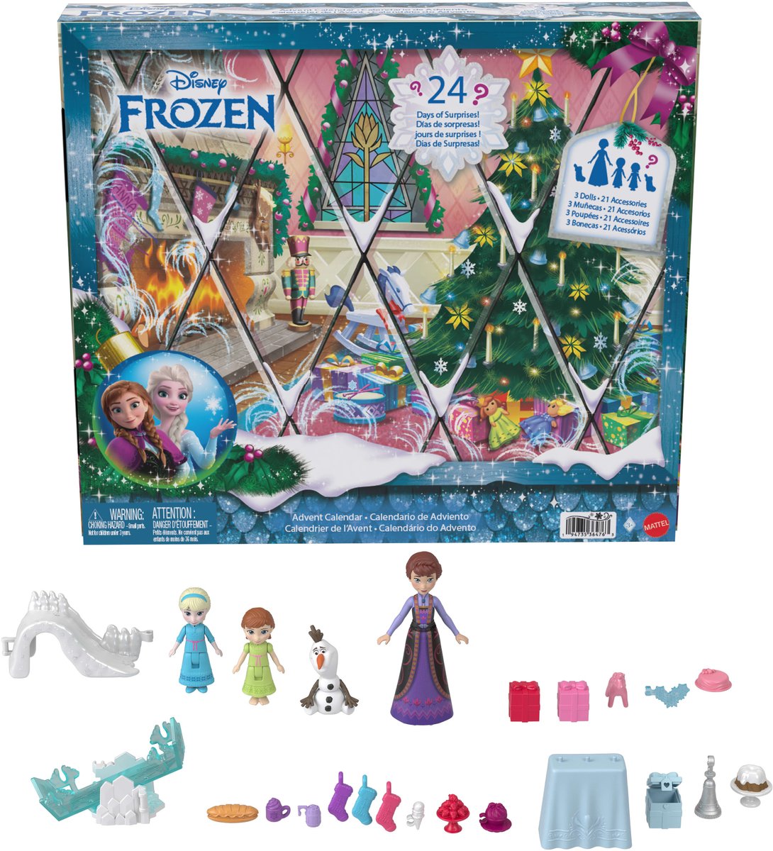 Disney Frozen Adventskalender - Met 24 dagen verrassingen - Waaronder kleine poppen van de jonge Anna en Elsa