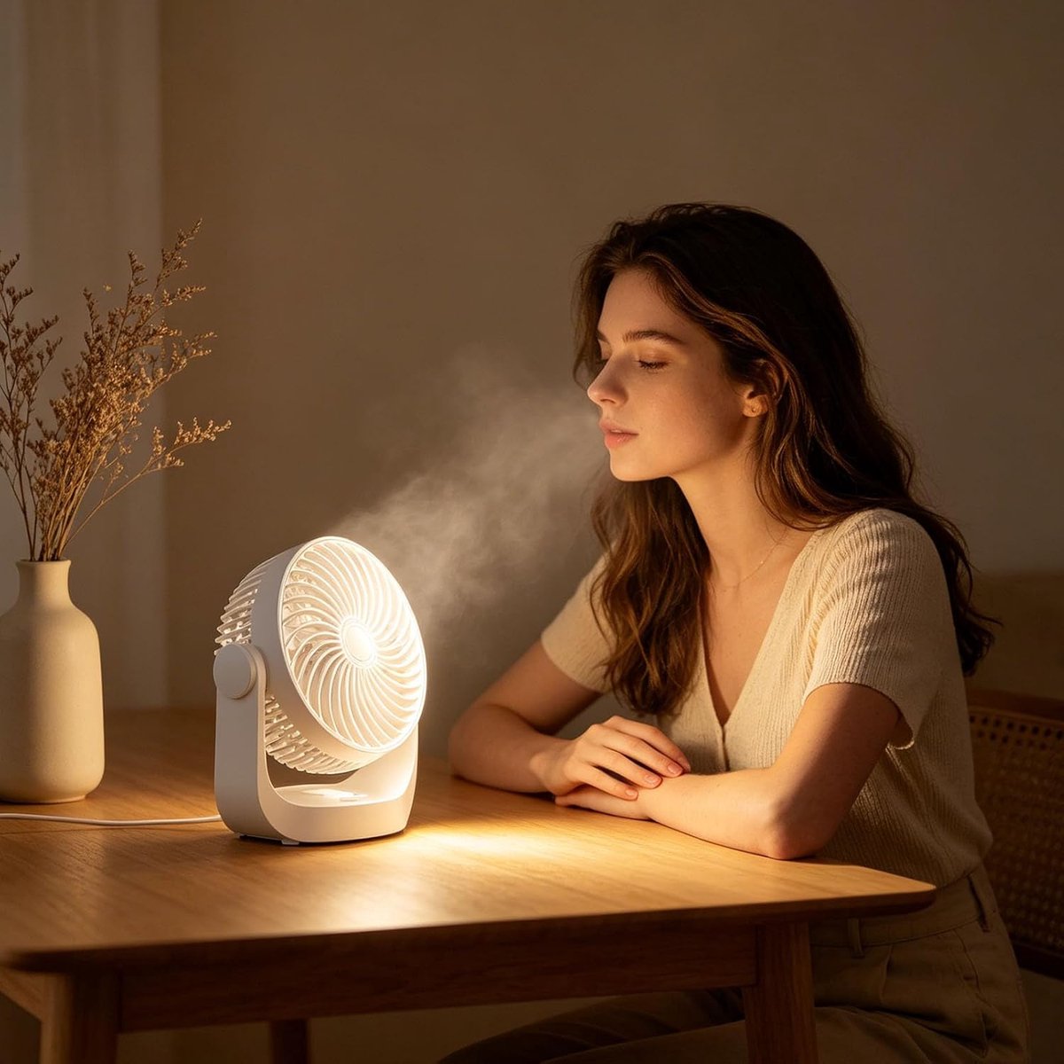 VHV - Ventilator - Tafelventilator - Luchtcirculatie Ventilator met Sfeerverlichting - Draagbare Wandventilator 1200mAh - Krachtige 3-in-1 Tafel- en Muurventilator voor Kantoor, Keuken en Badkamer - Wit thumbnail 3
