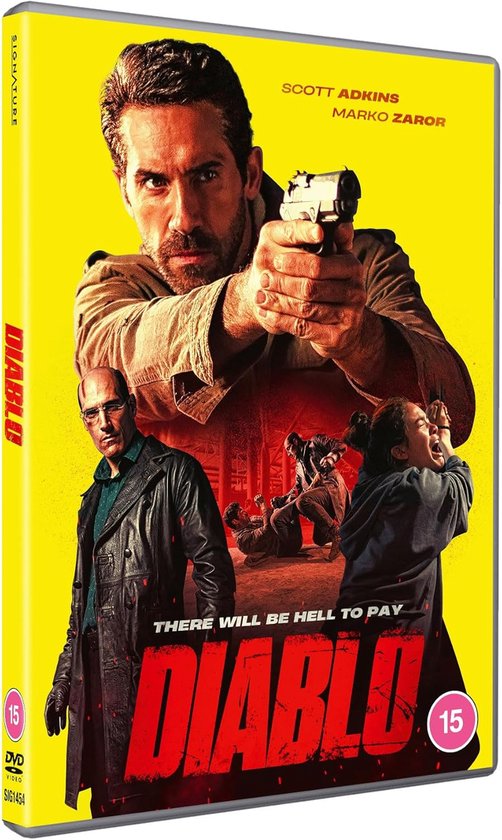 DVD-hoes van 'Diablo' met Scott Adkins en Marko Zaror, met actiescènes en de tekst 'THERE WILL BE HELL TO PAY DIABLO'.