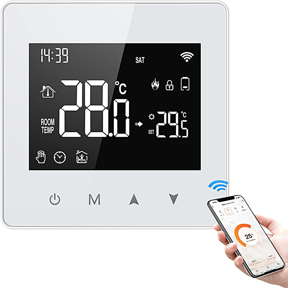 Slimme Thermostaat - Wifi Regelaar - Energie Besparen - App Bediening - 86 x 86 cm - Zwart