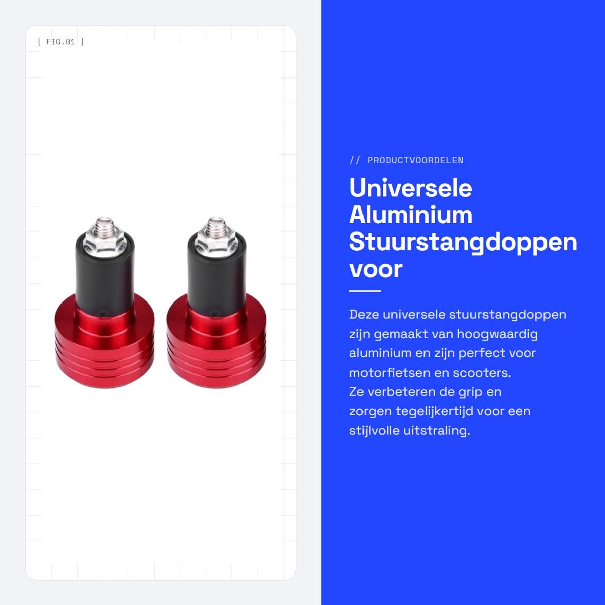 Dailygoods- Stuuruiteinden Aluminium - Motor Handvatten - Universeel 22 mm - 2 Stuks - Rood/Zwart/Zilver/Blauw - Gewicht 103 g - Motorhandvat