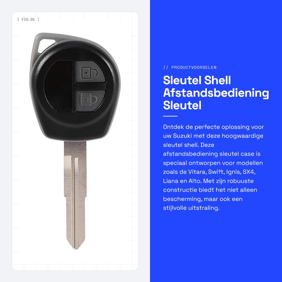 Dailygoods- Sleutel Vervangingset Hoogwaardig Materiaal - Sleutelbehuizing - Afstandsbediening - Hittebestendig - Corrosiebestendig - Inclusief Ongesneden Mes - Autosleutel