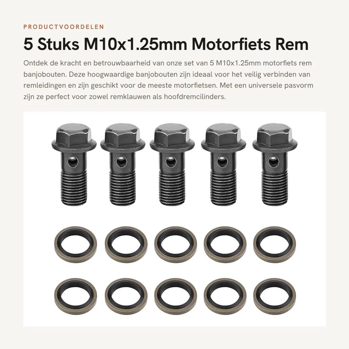 Dailygoods- Banjobouten Set van 5 - M10x1,25mm - Motorfiets Rembouten - Hoofdremcilinder - Sluitringen - Roestvrij en Corrosiebestendig