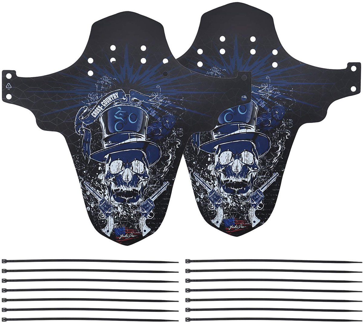 Dailygoods - MTB-fietsspatborden - Spatbescherming - Zwart/blauw - Set voor en achter - Geschikt voor 26 27,5 en 29 inch wielen