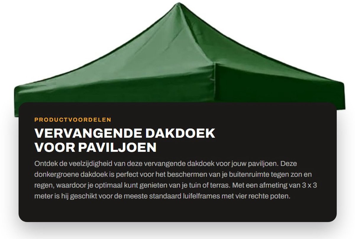 Dailygoods- Dakdoek 3x3 m - Vervangend Tentdoek - Waterdicht - UV-bescherming - Slijtvast - Geschikt voor Luifelframes