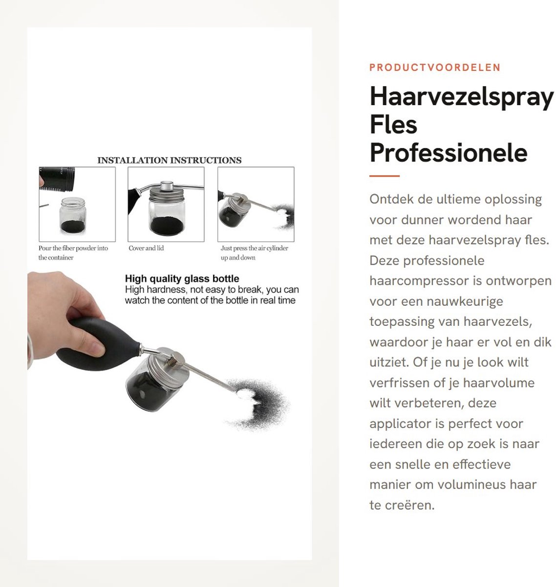 Dailygoods- Haarvezelspray Professionele Applicator - Haarcompressor - Haarbouwvezelspray - Verstuiver - Glazen Fles - Duurzaam en Praktisch - Haarapplicator