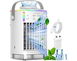 Aircooler 4-in-1 – Draagbare Luchtkoeler met Verneveling – 4 Snelheden – 700 ml – RGB Licht & Timer